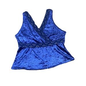 Vintage 90s Practical Magic Velvet Lace Trim Blue Camisole Sz M Blouse Top Fairy